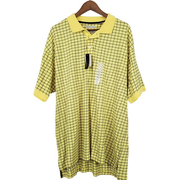 NEW! Sun River Polo Checker Print Casual Knit Short Sleeve Gold Black Golf - XL - Picture 1 of 6